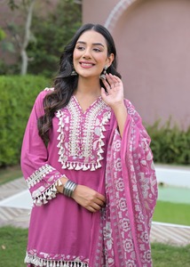 <b>Pink</b> Digital Print Farsi Design Cotton Women <b>Salwar</b> <b>Kameez</b> Set Dupatta 3/4 Sleeve Short Length Party Wear Pakistan Style Quick - Product Image 5