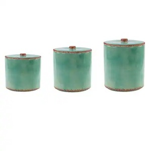 Handpainted Ceramic Canister Set Wooden Lid Botanical Leaf Airtight <b>Storage</b> <b>Jars</b> Farmhouse <b>Kitchen</b> Organizer Artisan Collection - Product Image 5