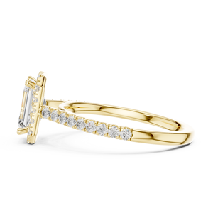 Yellow Gold Lab Grown Diamond Engagement Ring with Emerald Cut Center Stone and Pavé Diamond Halo, Elegant Bridal Jewelry Gift - Product Image 3