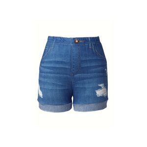 Women Denim Shorts Premium High Waist Skinny Straight Casual Summer <b>Waterproof</b> Washed Ruffles Fashion Everyday Comfort - Product Image 1
