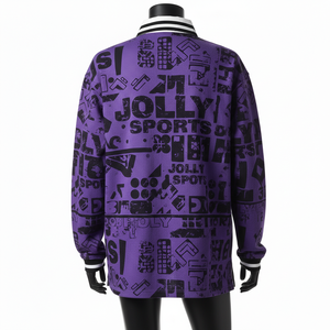 Camiseta de Rugby para Mujer, 220 GSM, Mezcla de Poliéster y Algodón Premium, Color Morado y Negro, Sublimación Gráfica, Logotipo Personalizado - Product Image 2