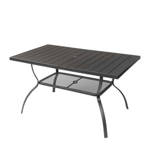 Tavolo da Bar Moderno in Ferro per Esterni 60*38*28.5in con Foro per Ombrellone Nero - per Giardino e Spiaggia - Product Image 3