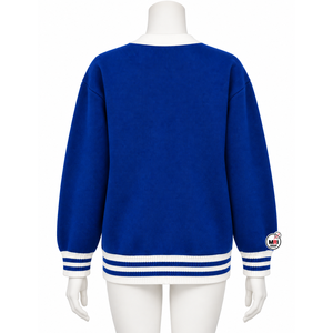 Women Blue <b>White</b> V-Neck <b>Cardigan</b> Full Sleeves OEM <b>Knitted</b> Sweaters With Pockets Preppy Style Causal Wholesale Autumn Winter Wear - Product Image 3