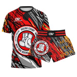 OEM/ODM Custom Sublimated Logo <b>Short</b> Sleeve BJJ Grappling Rashguard Set Breathable <b>Polyester</b> MMA Muay Thai Boxing Wear Stretch - Product Image 1