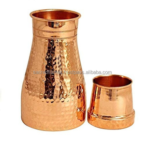 Premium Pure <b>Copper</b> Bedside Water Carafe Set Hammered Pot <b>Copper</b> Glass Cover Nightstand Drinkware Exporter - Product Image 5