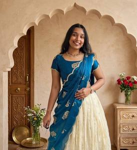 Ensemble Lehenga Choli en Soie Chinnon de Haute Qualité pour Femme – Tenue Traditionnelle Élégante pour Fêtes et Diwali, Couleurs Riches Teal et Plus Encore - Product Image 2