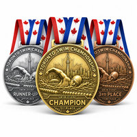 Médailles en métal plaqué or antique personnalisées OEM pour les événements de natation, de course et de cyclisme - Médailles de champion avec ruban coloré