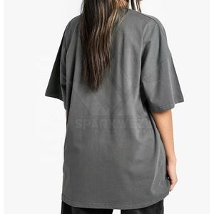 Camiseta de Verano para Mujer, Oversize, de Color Sólido, de Algodón, Cuello Redondo, Manga Corta, Corte Holgado, Larga, Transpirable y Ecológica - Product Image 3
