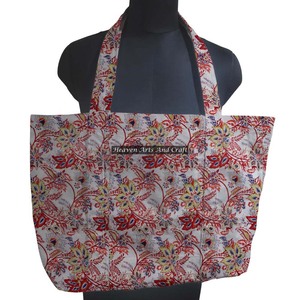 Toile de coton faite à la main grand sac de voyage Weekender 2 poignées toile main bloc imprimé à la main femmes sac fourre-tout été - Product Image 1