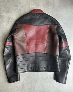 Chaqueta de Motociclista de Cuero Genuino para Hombre, Diseño de Estrellas en Negro, Marrón y Rojo, Cuello Alto, Cierre de Cremallera, Estilo Motero - Product Image 6