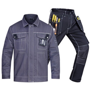 Vêtements de travail pour hommes, uniforme en coton, veste et pantalon de travail résistants à l'abrasion, gris foncé et noir - Product Image 1