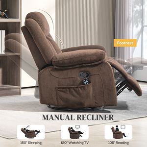 Poltrona Massaggiante Girevole Oversize Marrone con Poggiapiedi Riscaldato, Telecomando e Tasche Laterali - Product Image 5