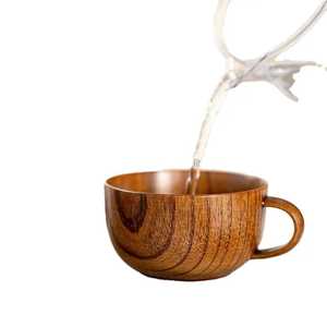 แก้วน้ำชาไม้เนื้อแข็งขอบกว้าง งานแฮนด์เมด ลายไม้ธรรมชาติ แก้วกาแฟ เป็นมิตรกับสิ่งแวดล้อม ทนทาน ป้องกันการรั่วซึม ของขวัญทางธุรกิจ ภาชนะบนโต๊ะอาหาร - Product Image 1