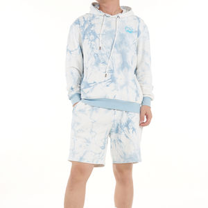 Conjunto de Sudadera y Pantalones Deportivos de Algodón Tie-Dye Extra Grandes Personalizados al por Mayor, Conjunto de Sudadera con Capucha y Pantalones Cortos Personalizados para Hombre - Product Image 1