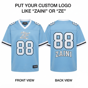 Men American Football Jersey Premium Polyester <b>Mesh</b> 200 GSM <b>Blue</b> White Black Yoke Panel Custom Logo Name Number Heat Transfer - Product Image 1