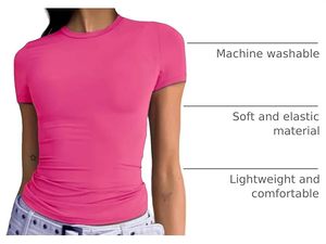 Women's <b>Pink</b> Crew Neck Short Sleeve Slim Fit Cotton Jersey T-Shirt Casual Solid Color Breathable Spring Summer Top - Product Image 5