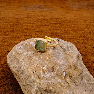 El Joyero Square Green Druzy <b>Adjustable</b> <b>Ring</b> 18K Gold Plated Natural Stone Statement Boho Minimalist Fashion Jewelry for Women - Product Image 4