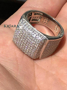 Bague pour homme en argent 925 plaqué or blanc avec diamants de laboratoire couleur D, style hip-hop, design carré, pour usage quotidien - Product Image 4