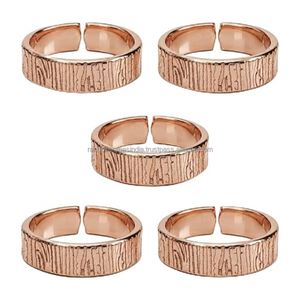 Unisex Handmade <b>Copper</b> Finger Ring Adjustable Vintage Vertical Line Texture Design Fashion Ring <b>Gift</b> - Product Image 3