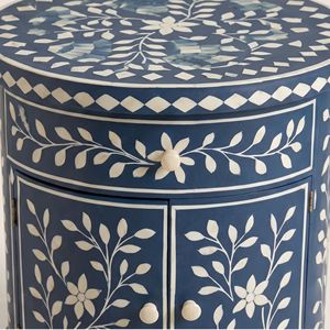 Mesa de Noche Azul Marino de Alta Calidad, Ecológica, Hecha a Mano, con Incrustaciones de Hueso, para Uso Doméstico - Muebles con Incrustaciones de Hueso, Decoración de Dormitorio - Product Image 5