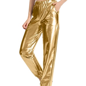 Pantalones Jogger de Cintura Alta para Mujer, Diseño de Lona con Puntos Metálicos Brillantes, Estilo Húmedo, para Club, Hip Hop, Actuaciones, Holográficos - Product Image 1
