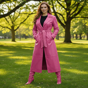 Manteau long en cuir véritable pour femme avec doublure en soie, style vintage, vêtement d'extérieur - Product Image 5