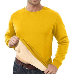 Pull thermique à col rond pour homme, couleur unie, doublure en polaire, manches longues, vêtements décontractés d'hiver, 100% coton tricoté - Product Image 5