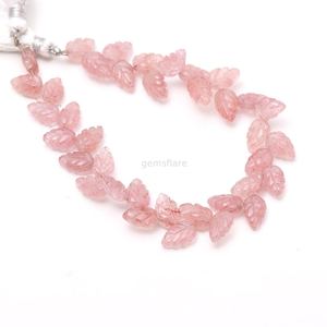 Cuentas de cuarzo rosa natural en forma de hoja de 10-11 mm, cuentas de piedras preciosas talladas a mano, cuentas sueltas de cuarzo rosa para joyería al por mayor. - Product Image 2