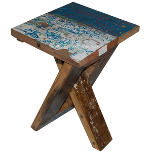 Sustainable Reclaimed Boat Wood Square Top <b>Stool</b> <b>Folding</b> Wood Design Eco-Friendly Indoor Outdoor Bali Wood Furniture - Product Image 1