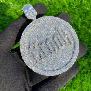 Pendentif personnalisé en argent 925 pour homme, style hip-hop, plaqué rhodium, avec nom circulaire et logo serti de diamants, cadeau d'anniversaire - Product Image 1