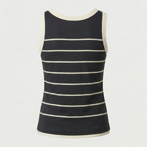 Débardeur décontracté rayé pour femme, 100 % polyester respirant, personnalisable avec logo, OEM ODM, prêt à être expédié – Usine de vêtements - Product Image 2