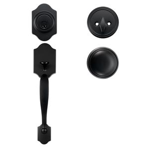 Ensemble poignée de porte avant et pêne dormant à cylindre unique avec espacement des trous réglable, bouton intérieur noir mat avec finition satinée - Product Image 2