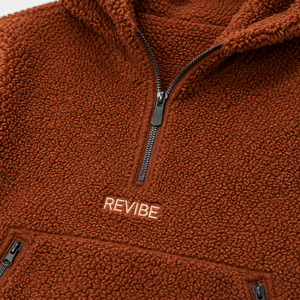 Sweat à capuche mi-zippé en polaire sherpa marron rouille pour homme, épais, pour l'hiver, fabricant OEM sous marque privée - Product Image 6