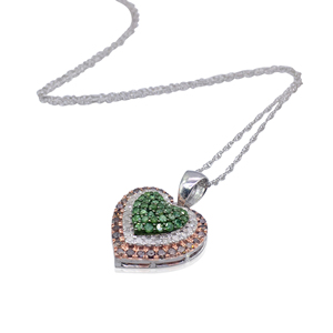 Collier pendentif en diamants naturels verts, blancs et bruns de 1,12 carats pour femmes en argent sterling 925, chaîne de 18 pouces, taille ronde - Product Image 2