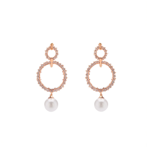 Jolie Designer 14K Rose Gold Plated Pearl Hoop Earrings - Product Image 2