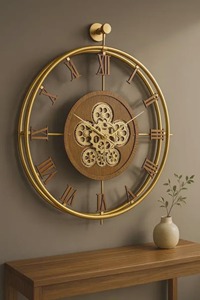 Horloge murale élégante en métal doré, idéale pour la décoration murale d'occasions spéciales, l'aménagement intérieur de luxe et les cadeaux haut de gamme, provenant d'Inde. - Product Image 5