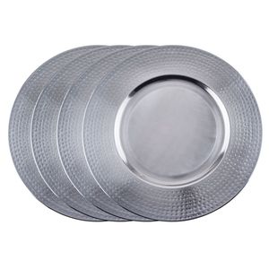 Wholesale Luxury Silver Hammered Metal Charger <b>Plate</b> Round Stainless Steel Underplate <b>Decorative</b> Dinnerware Tableware Underplate - Product Image 1