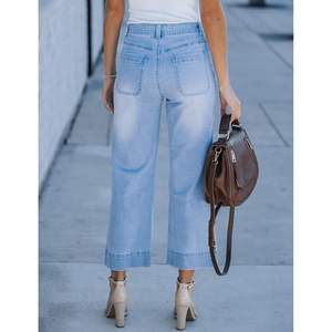 2025 femmes taille haute extensible jambe droite jean 2XL Slim Style Baggy Denim pantalon avec poche respirant coupe ample - Product Image 2
