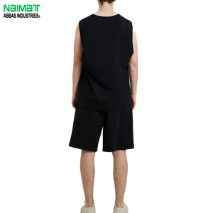 เสื้อยืดแขนกุดสีดำสำหรับผู้ชาย คอกลม ผ้าถัก สีพื้น ระบายอากาศได้ดี เหมาะสำหรับใส่ลำลองในฤดูร้อน - Product Image 2