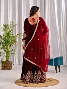 PinkCityBlocks Traditional Indian Pakistani Heavy Pure Viscose Velvet Embroidery Sequin Work Slim Fit Special Occasion Long - Product Image 3