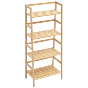 Scaffale espositivo a 4 livelli in bambù a trapezio, portaoggetti aperto, supporto autoportante per piante e fiori con organizer a scala - Product Image 4