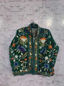 <b>Velvet</b> Hand Embroidered Floral Suzani <b>Jacket</b> <b>Women</b> Crew Neck Full Sleeve Autumn Winter Outerwear Regular Length 100% Polyester - Product Image 3