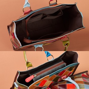 Sac fourre-tout Ando en cuir de vachette véritable pour femme, patchwork multicolore en diamant, sac à main à poignée supérieure et bandoulière - Product Image 5