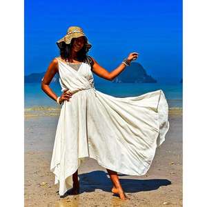 Robe longue bohème pour femmes, sans manches, style enveloppant, avec ceinture, tenue de plage estivale - Product Image 2