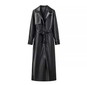 Gabardina Larga Unisex de Cuero PU con Estampado Personalizado, Transpirable, para Invierno, con Logotipo y Diseño con Cinturón en la Cintura - Product Image 2