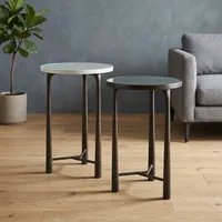 Ensemble de tables d'appoint rondes modernes et minimalistes, structure en métal, plateau en marbre, meubles de salon