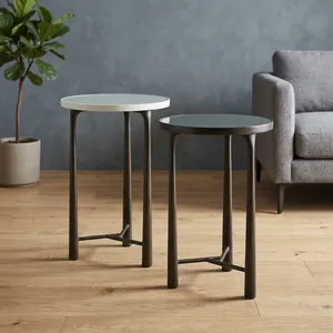 Modern Minimalist Round Coffee <b>Table</b> Set Metal Frame Marble Top <b>Nesting</b> Living Room Furniture - Product Image 2