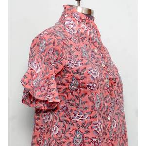 Vestido Corto con Cuello Redondo y Estampado Floral, Manga Media, Botones, 100% Algodón, Ecológico, Lavable, Corte Recto - Product Image 5