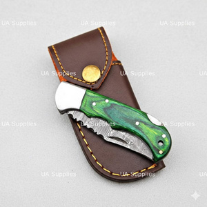Premium Pakka Wood Handle Damascus Steel Blade Professional Folding Pocket Knife Back <b>Lock</b> Handmade Hunting Survival Camping OEM - Product Image 2