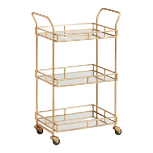 Carrito de barra rodante dorado de 3 niveles de Metal y vidrio MOQ 25 uds, carrito de servicio, carrito con ruedas, mesa de centro, muebles de sala de estar de Metal - Product Image 1